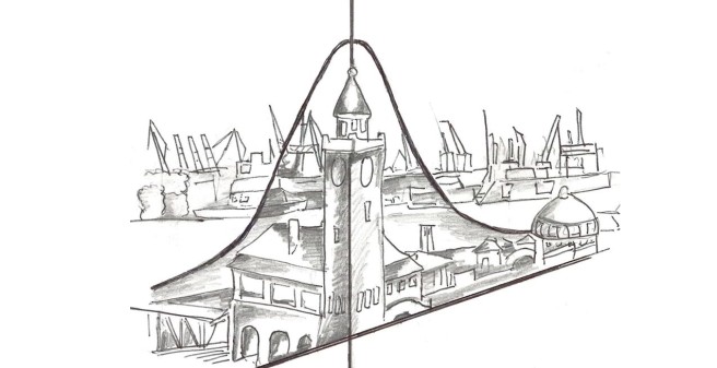IMBE-Zeichnung Hafen mit Normalverteilungskurve
